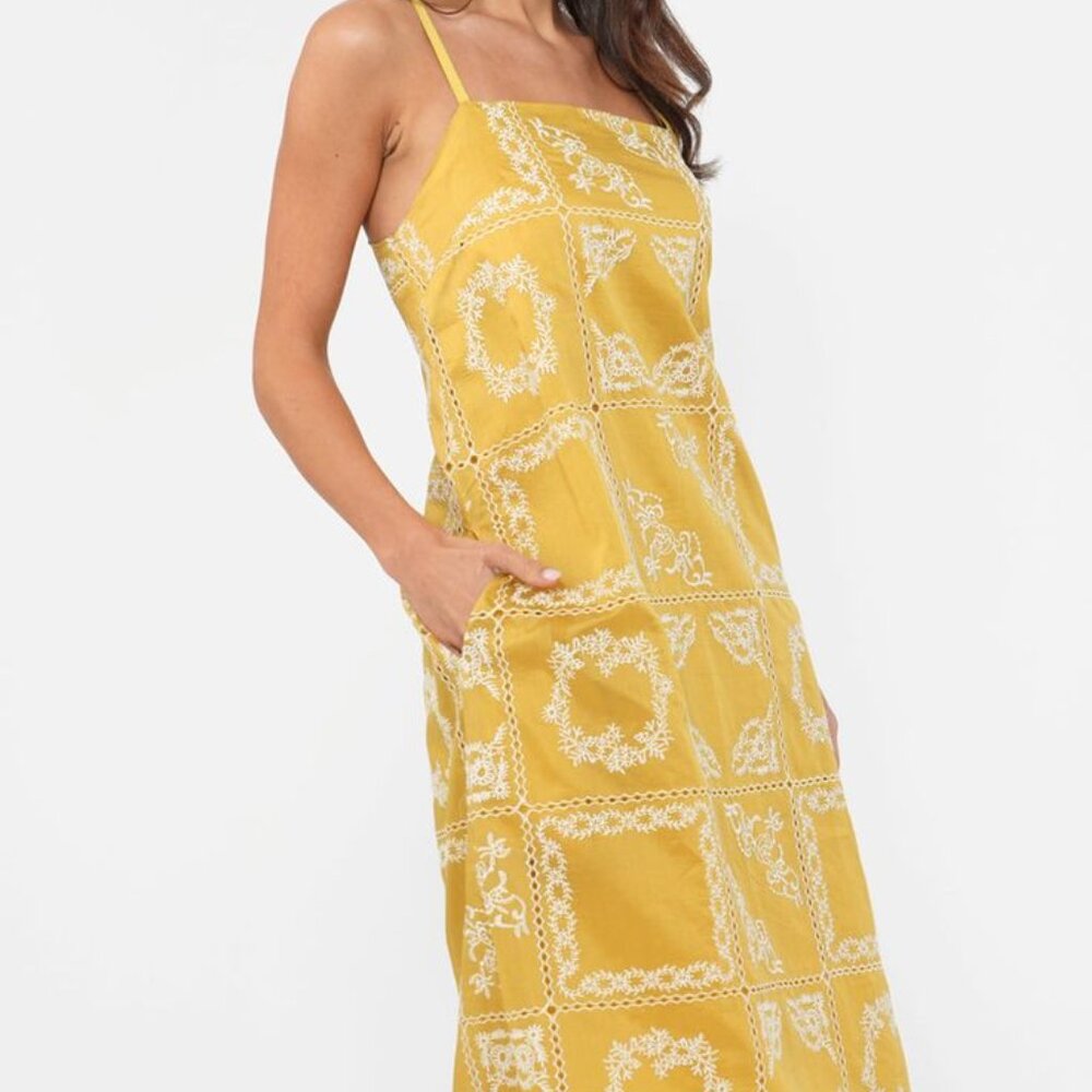 Cali embroidered slip dress-yellow